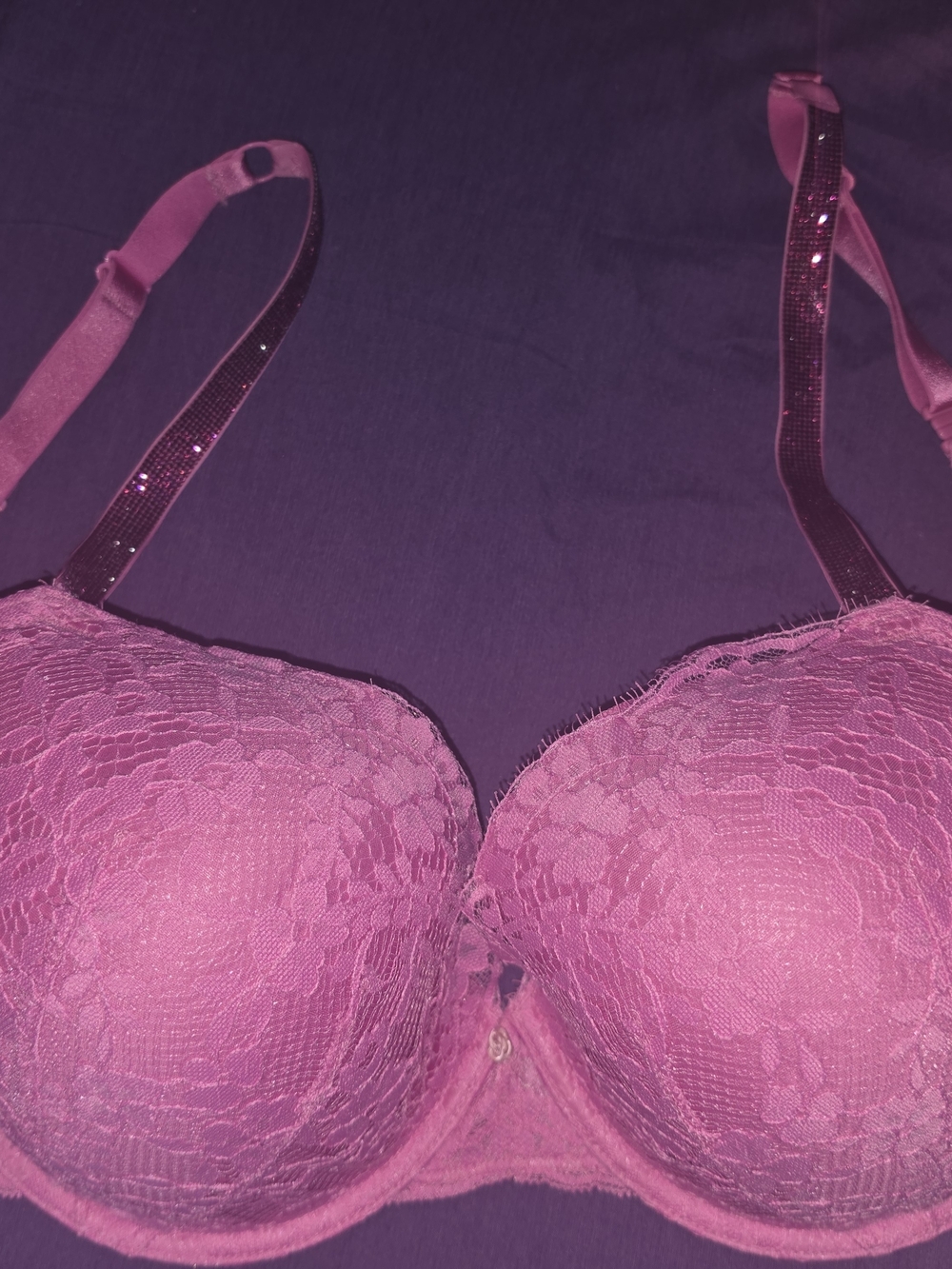 Victoria's Secret Pink Lace Push-Up Bra with Sequin-Strap Detail